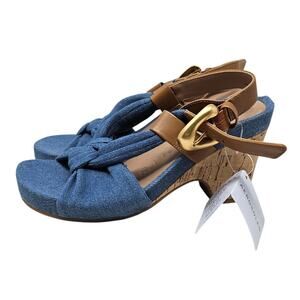 NEW Aerosoles 7.5 Miki Denim Jean Leather Sandal Comfort Coastal Casual